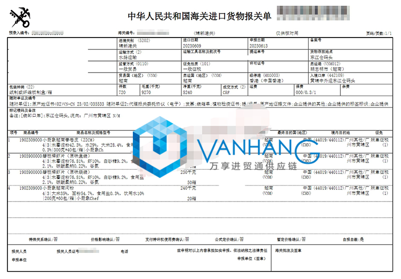 越南春卷皮進口報關資料