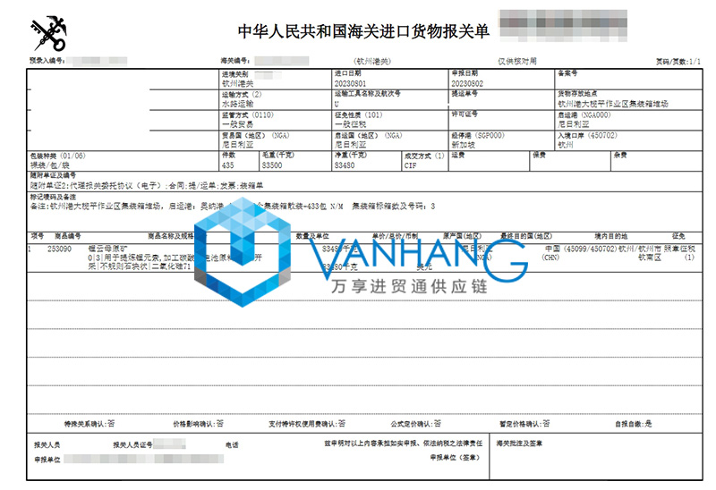 進口尼日利亞鋰云母清關流程