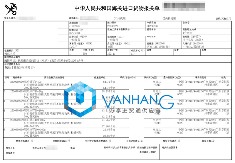 烏克蘭琥珀原石進口報關流程